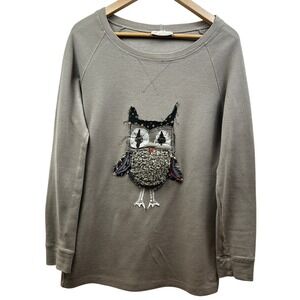 Alysi Owl Appliqué Sweatshirt Womens US 4 Gray‎ Cotton Wool Blend Made in Italy